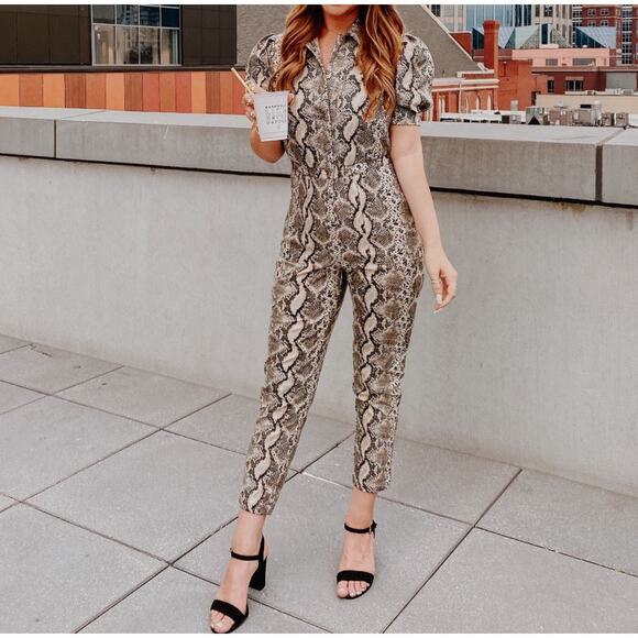 Kittenish Pants - Kittenish Snake Print Faux Leather Jumpsuit Medium